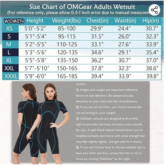 OMGear Wetsuit Women 3mm Neoprene Dive Snorkeling Dive Wet Suit Size Small - Picture 2 of 9